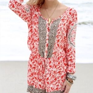 Free People Womens Floral Long Sleeve Romper Med Boho Indie Artsy Vacation